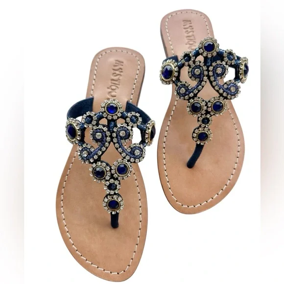 Mystique Boutique Boca Raton  Blue Beaded Sandals, brand new, never worn - Picture 9 of 16